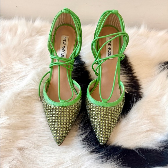 Steve Madden Vanity Green Rhinestone Lace-Up Heels Size 8 - Picture 2 of 9